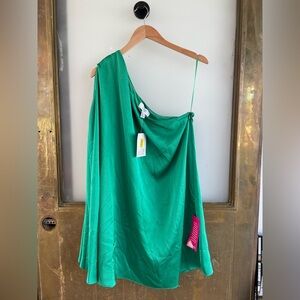 NWT Badgley Mischka Belle Vibrant Green One-Shoulder Dress